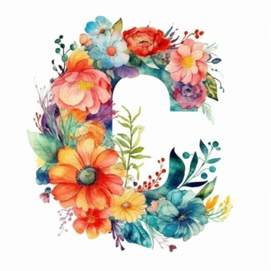 watercolor letter C with colorful flowers clipart, single clipart, high resolution, vibrant colors, 8k