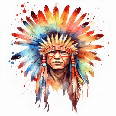 Watercolour native American Headdress clipart HD on a white background high resolution
