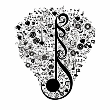 musical note, cute, black and white, clipart