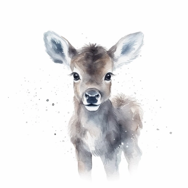cute baby arctic reindeer watercolor clipart, minimalist,white background,