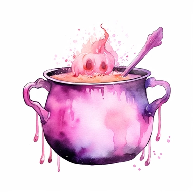 cute little Cauldron pink Watercolor Clipart