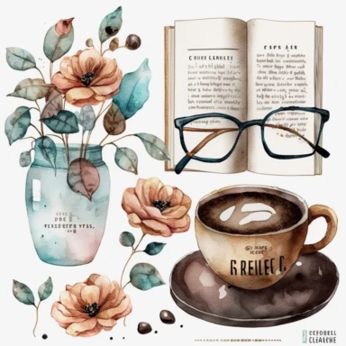 watercolor coffee and books clipart