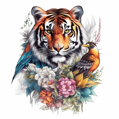 Watercolor colorful on the ocean birds flower tiger on the forest Sublimation Clipart desert cartoon t-shirt graphic, vector,contour, isolated on a white background