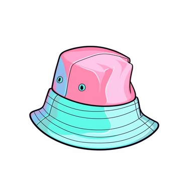 Create a Y2K-style vector illustration clipart on a clean white background, featuring a bucket hat inspired by the futuristic aesthetic of the era. The bucket hat should incorporate soft pastel and neon colors, capturing the vibrant and playful energy of the Y2K era. The color palette should primarily consist of soft pastel hues, such as gentle pinks, mint greens, baby blues, and lavender purples. These colors will create a dreamy and nostalgic atmosphere, reminiscent of the Y2K fashion trends. 