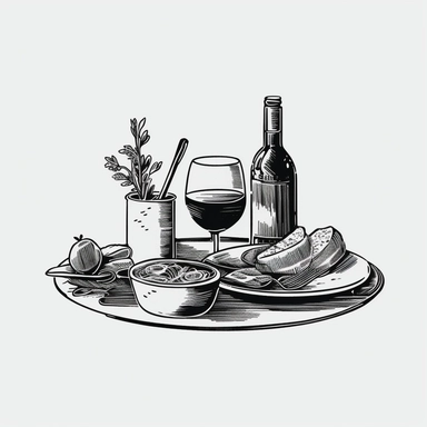 dinner ,sticker, vintage,minimal lines, minimalism, black and white, clipart