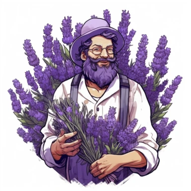 Fantasy seller merchant Lavender flowers, Vector art clipart, solid white background