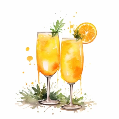 watercolor orange juice mimosa clipart, white background