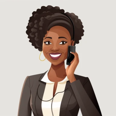 prompt clipart smiling black female office worker using mobile phone with white background