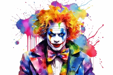 colorful vibrant bright neon clown, watercolor clip art