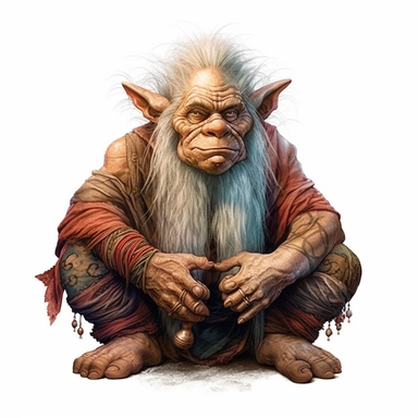 fantasy Fairytale troll monk in the style of digital airbrushing , realistic yet stylized, digitally enhanced, elaborate costumes, 32k uhd, detailed crosshatching, white background, clipart