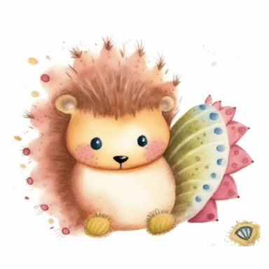 beautiful cute whimsical brown hedgehog, hedgepig, Erinaceus, realistic, doodled by a child, folk art, watercolor texture, soft brush strokes, clipart on white background, high resolution, free margins