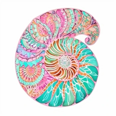 ammonite shell in the style of lilly pulitzer isolated on a white background, vibrant colors, in the style of clipart