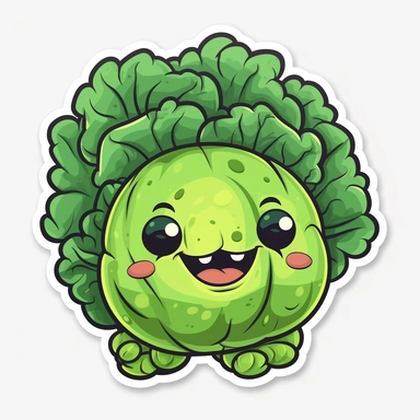 cute Cabbage, happy and smiling, bold line, clipart, sticker, white background, no shadow, 8k detail