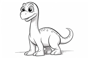 very simple and young colouring in activity sheet for pre-schoolers, black and white, outline lines only, allow areas for clouring in, clipart of Diplodocus dinosaur style of pixar animation