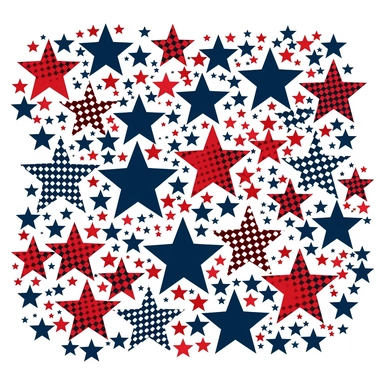 American Flag red white and blue stars clipart with thin black outline on plain white background