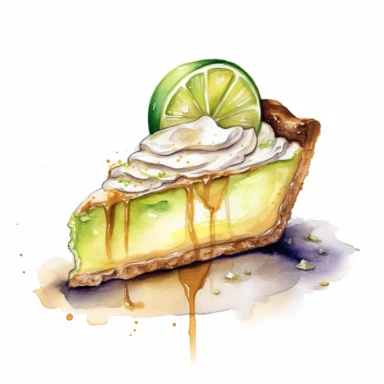 Key lime pie sharp illustration clipart, watercolor art, insane detail, white background