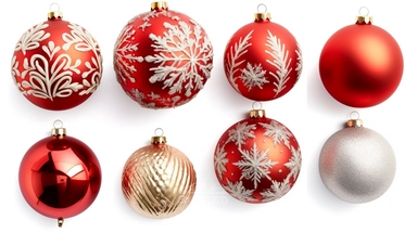 3d render, set of traditional Christmas ornaments and decorations. Winter holiday clip art isolated on white background. Collection of festive arrangements