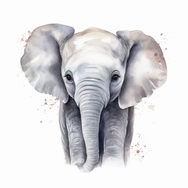 happy sweet Baby elephant clipart , original hand drawing, watercolor, understated and flawless coloring image, realistic image , white background, realistic painting, portrait without writing