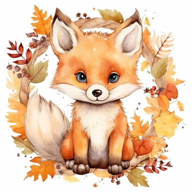 cute woodland fox clipart, in watercolour style