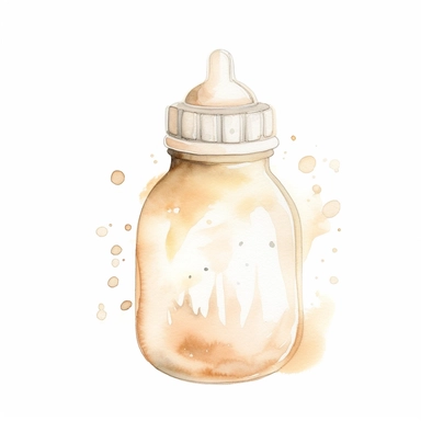 cute watercolor newborn soft beige baby bottle, watercolor effect, isolated white background, babyshower clipart, soft beige tones