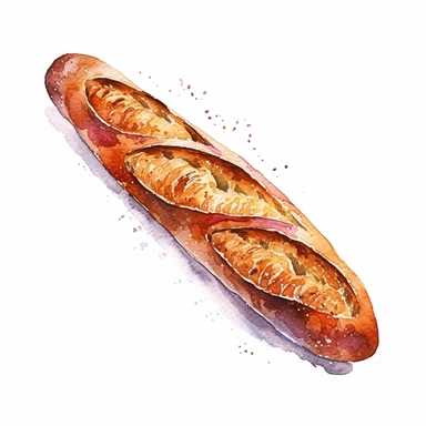 a watercolor clipart of a baguette, white background