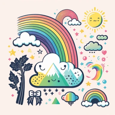 simple vector drawing of a rainbow, clipart, basic shapes, solid colors, joyful, doodle, sticker design, lineart, 2d flat file, silhouette, svg cut file