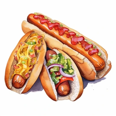 summer bbq hotdogs clipart white background watercolor