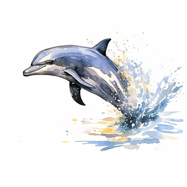 a Dolphin Jumping out of Water in the style of watercolour clipart with detailed brush strokes