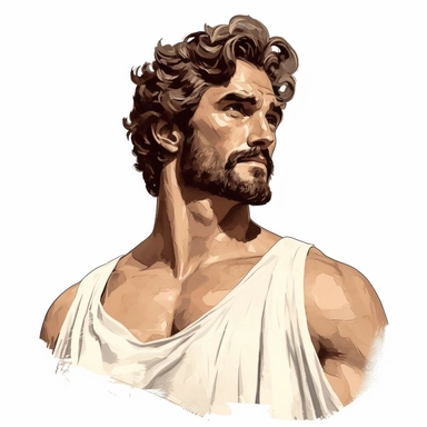 beautiful stunning handsome vintage greek god character, paint art style, clipart, white background, superrealistic, one of a kind