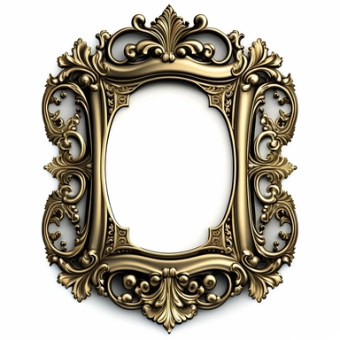 A single vintage gold frame clipart with a glossy, reflective finish and a rounded rectangular shape. The intricate details of the frame are highlighted by the shine of the silver, creating a modern and sleek look. The background is a soft gray with a subtle texture, adding depth and dimension to the design. [1], [2], [3], [4], photography, Close-up macro photography with a wide-angle lens, creating a shallow depth of field and emphasizing the intricate details of the frame. Shot on a Canon EOS 