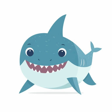 simple clipart, a shark, bright colors, isolated white background, cute and simple illustration, with basic shapes and few details, for kids aged between 4 and 8 years