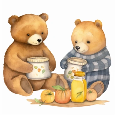 cute baby bears stealing honey, clipart, watercolor