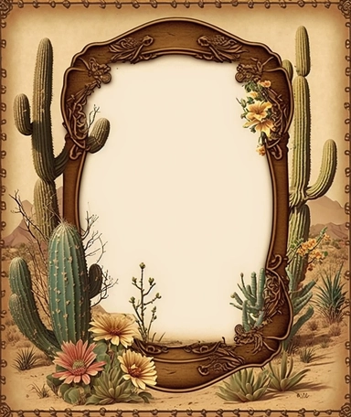 large blank vintage old west ARIZONA panel clipart. victorian. hd . blank center. background color #4a2f30
