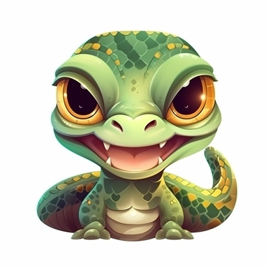fantasy happy cute cobra face, cartoon, clipart, mascot, isolated on white background