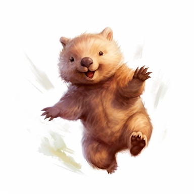 cute Wombat baby, Wombat playing, Wombat baby jumping, clipart, white background