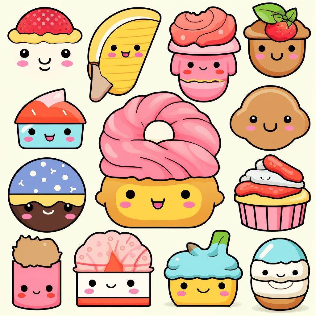 Dive into the world of Kawaii with a clipart collection featuring ...