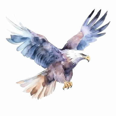 an adorable eagle flying with kind eyes clipart with watercolor illustration,full body shot,8k,etsy style, white background