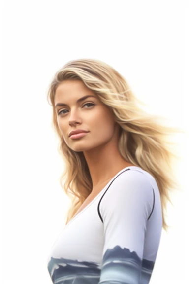 8k photorealistic image of a beautiful stunning pretty young white blonde surfer woman , kelly rohrbach lookalike, in the style of studio photography, clipart, white background, superrealistic, one of a kind, blur the background and isolate the subject, ultra detailed