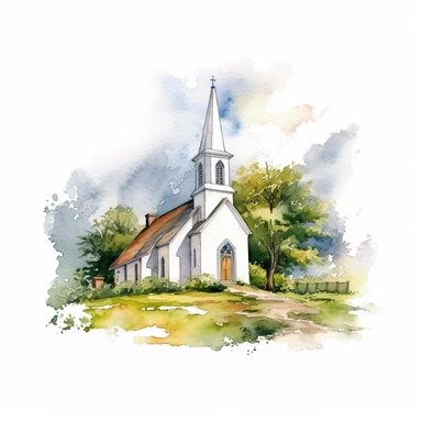 watercolor style, countryside church clipart, realistic, isolated on white background, 4K