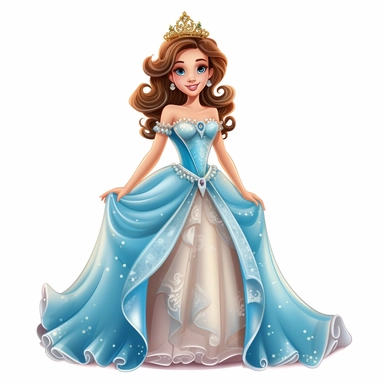 clipart, a fairytale 20-year-old beautiful princess, isolated on white background