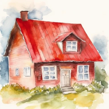 watercolor house clipart, red roof