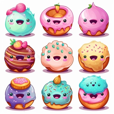 cute cartoon pastel donut clipart set no background
