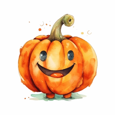 Halloween pumpkin, funny face, watercolor illustration for kids and children, clipart, sublimation, white background