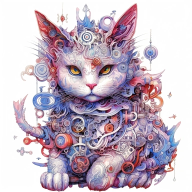 Maneki-neko, Domestic Shorthair, joyful, paper quilling In the style of Brian Froud & Alan Lee, clipart, complex design, dreamy color, white contour, white background only