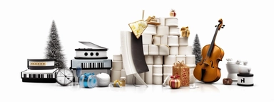 christmas cd with several different gifts on white background with clip art, in the style of igor morski, miniature sculptures, animated gifs, emotive body language, kitchen still life, 1970–present, giotto