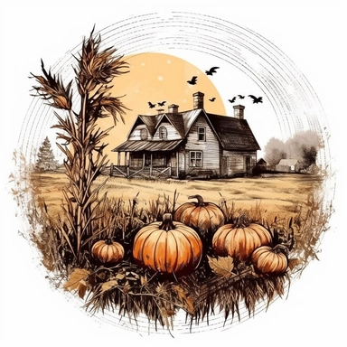 clipart of a harvest moon, white background, clipart, vintage style--q2--s1000