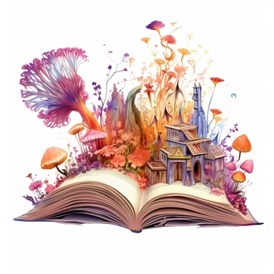 magic vintage Fantasy Open Book looking into another world Clipart, floral,Enchanted.Dreamlike Wonderland: Design a whimsical dreamscape where gravity is defied, objects float, and the landscape is surreal. Incorporate imaginative elements like oversized flowers, talking objects, and peculiar characters, Incorporate vibrant colors and glowing elements to bring the scene to life, on white background ar 3:2 s 1000