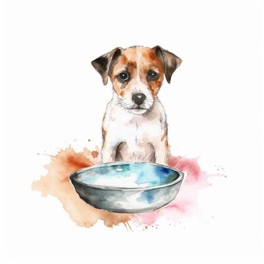 Watercolor dog bowl clipart, white isolated background, space out, hd