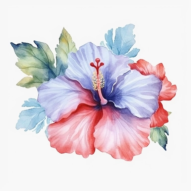 blue hibiscus iridescent watercolor clipart on white background:.1 iridescent watercolor painting