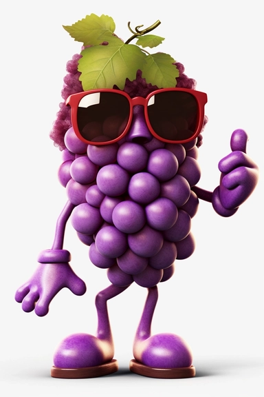 cool grapes clipart with feet cartoon, wearing sunglasses, with no background